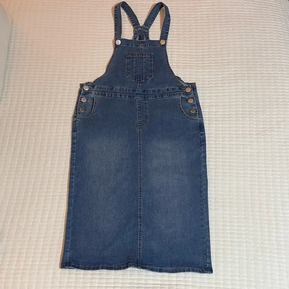 Denim Overall Midi Dress with Adjustable Straps - Picture 2 of 11
